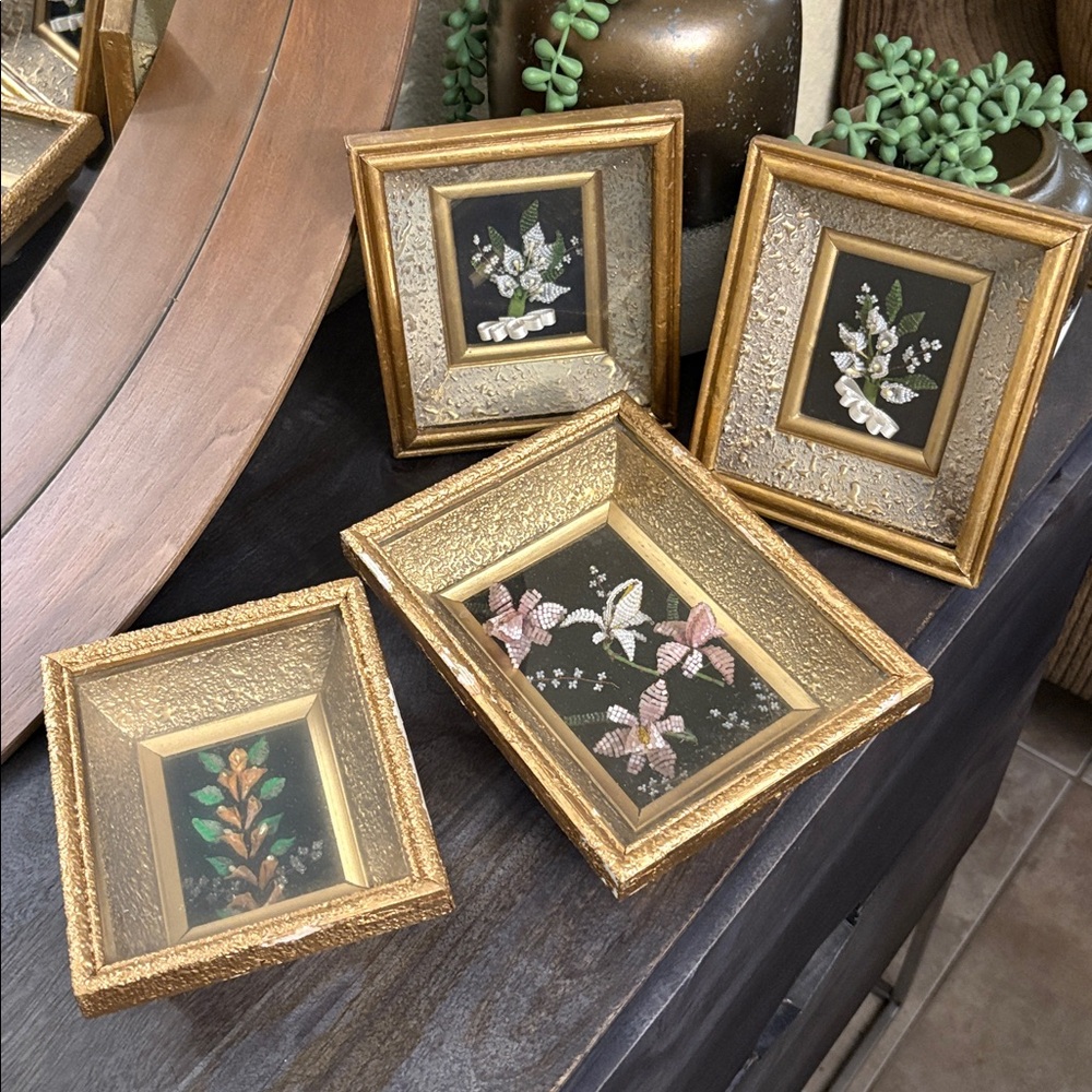 Vintage 3D Beaded Wire Flowers Wall Hangings